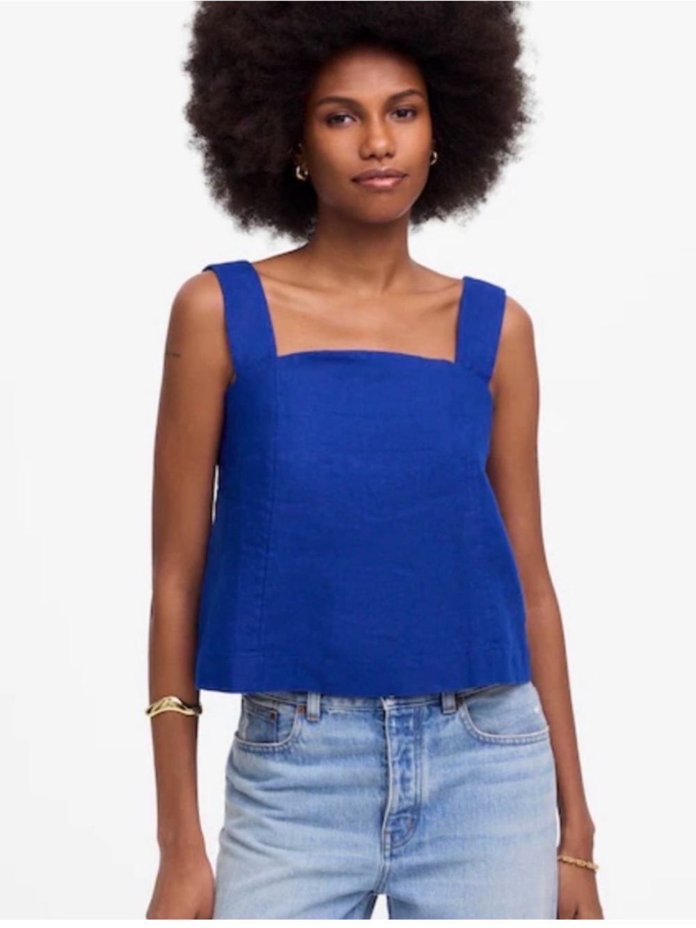 Square Neck Royal Blue Swing Tank - Linen